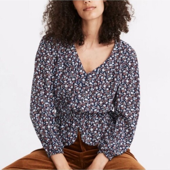 Madewell silk button-front peplum top in harvest vibe cottage core prairie size - Picture 1 of 9